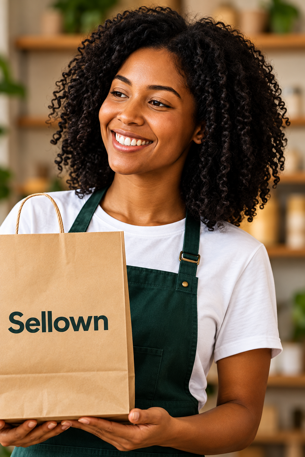Small-business owner holding a shopping bag